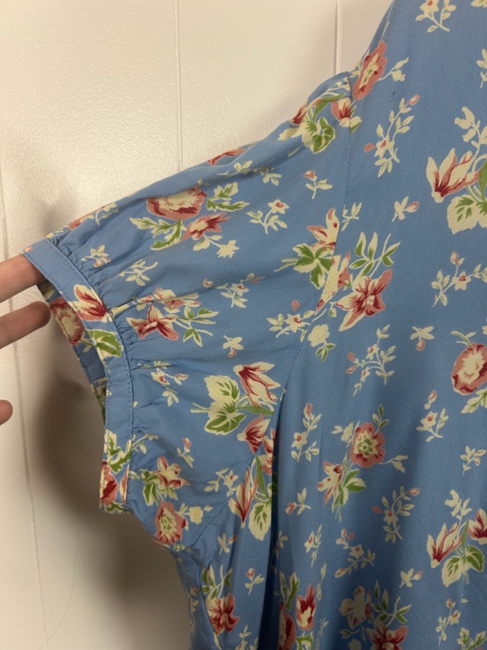 April Cornell Blue Floral Print Petra Short Sleeve Blouse Summer Top Size Large - Picture 8 of 14